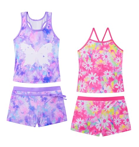 Image of Akokvlar Girls Two Piece Bathing Suit Swimsuit Tankini Swimwear with Boyshort