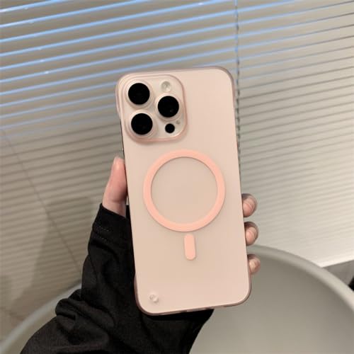 Coque iPhone 14 fine magnétique LVTFCO rose pour éviter les rayures d'appareil photo sans cadre