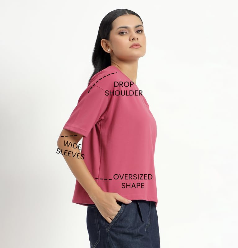 Image of Sleepynuts Women Oversized T-Shirt 220 GSM Heavyweight Cotton Rich Baggy Fit Drop Shoulder Round Neck Half Sleeve
