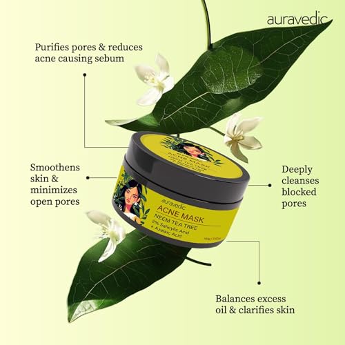 Image of Auravedic Face Pack For Acne And Dark Spots 100 G Clay Mask For Oily Acne Prone Skin Face Pack For Women With Tea Tree Oil Azelaic Acid Chamomile Gotu Kola Niacinamide And Hyaluronic Acid