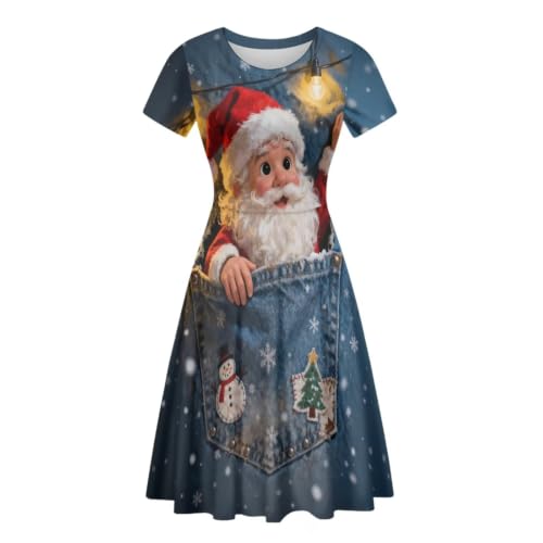 Image of Irisjudy T Shirt Dress for Women Short Sleeve Girls Short Sleeve Dress Plus Size, O Neck Knee Length Midi Dress for Ladies