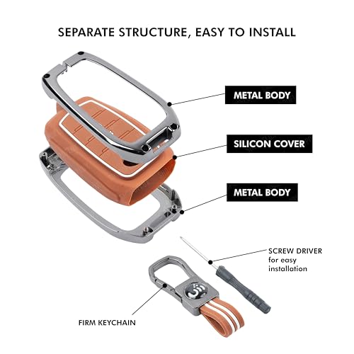 Image of SHOPOFLUX Metal Key Cover Compatible with Mahindra BE 6, XEV 9 EV, XUV 7XO Smart Key (Metal Silicone Brown)