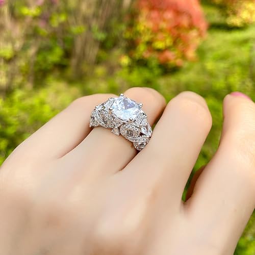 Jeulia Vintage Lace Design Cushion Cut Sterling Silver Ring Cubic Zirconia CZ Engagement Anniversary Eternity Promise Wedding Band Ring for Women3