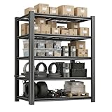 Darubtes Heavy-Duty Steel Storage Rack Industrial Shelving Unit with Double Layer Support Metal Frame Construction Garage Organization 5-Tier Black 84