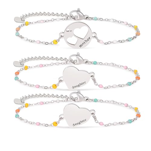 Image of DS Mother Daughter Bracelets Set,18K Gold Plated Stainless Steel Heart Jewelry for Women Girls,Mothers Day Gifts for Mom /Daughter,Adjustable Matching Bracelets for Mommy and Me gift box packaging