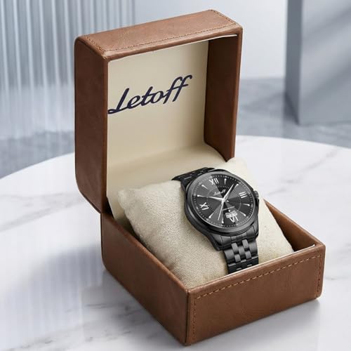 Image of Letoff Men's Analog Watch,Tool-Free Adjustable Clasp, Water Resistant 100ft, Roman Numeral Dial, Stainless Steel Case & Strap, Perfect for Business & Casual Wear