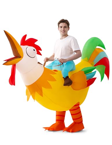 Spooktacular Creations Chicken Inflatable Costume Adult, Ride on Rooster Blow Up Funny Costume for Halloween Themed Parties