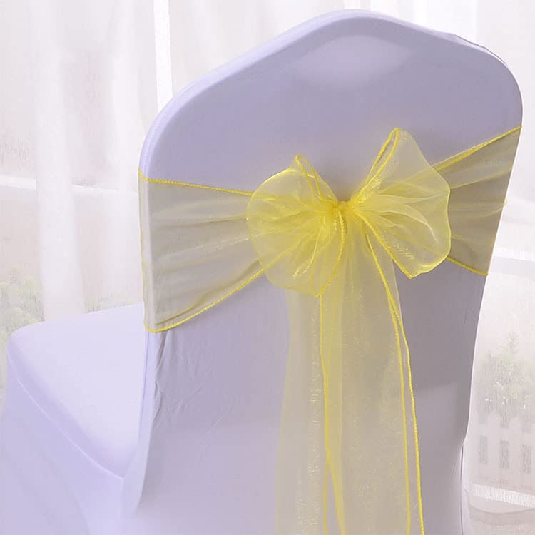 Ribbon 6 szarf z organzy, na krzesła, z kokardką, na krzesła, z organzy, na urodziny, 17 x 210 cm, żółte