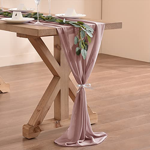 Socomi 14Ft Dusty Rose Chiffon Table Runner 29X170 Inches Sheer Wedding Runner Romantic Rustic Table Runner For Christmas Baby Shower #TOP4
