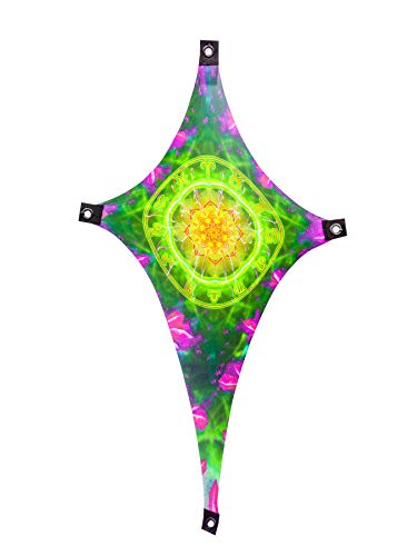 PSYWORK Schwarzlicht Segel Spandex | Drache S Zodiac Signs Green | 0,55 x 1,10m | UV-aktiv | Leuchtend | Wandtuch Wandbehang Stoff Neon Deko Party Tuch Tapestry Poster PSY Goa