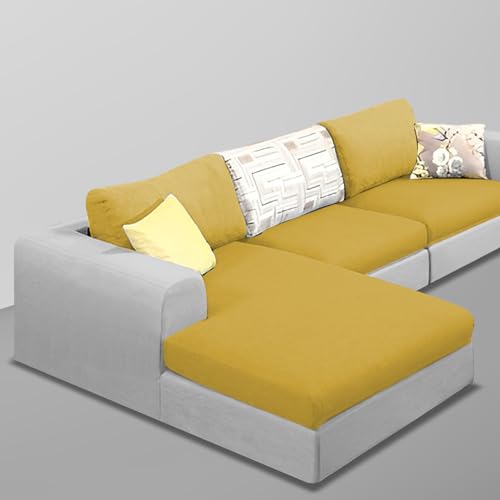 Image of Koza LHS 4 Seater L Shape Sofa Set for Living Room (Yellow Grey Fabric) Premium Fabric Sofa