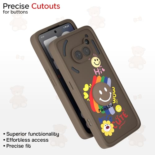 Image of Pikkme Back Cover for Nothing Phone 2A / 2A Plus | Soft Silicone| Cute Rainbow Smile & 3D Cartoon Flower Design | Shockproof Raised Camera Protection Bumper Case (Brown)