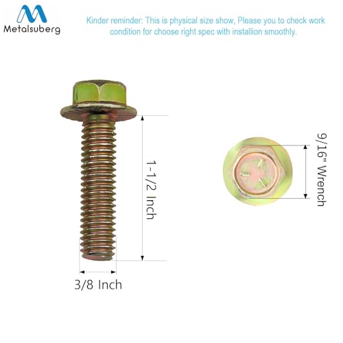 Image of 3 /8 inch x 1-1 /2 inch Flanged Hex Toothed Bolt by Color Zinc Plated, Alloy Steel,Grade 5.(10pcs Pack) by Metalsuberg