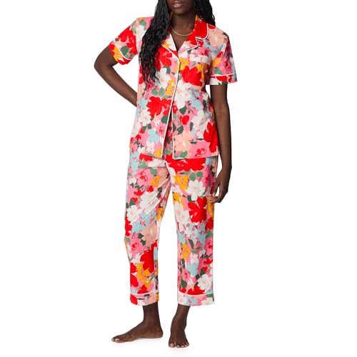 Image of Bed Head PJs Womens Matching Pajamas - Soft Organic Cotton Button Down PJ Shirt & Cropped Pants Set - Loungewear & Sleepwear