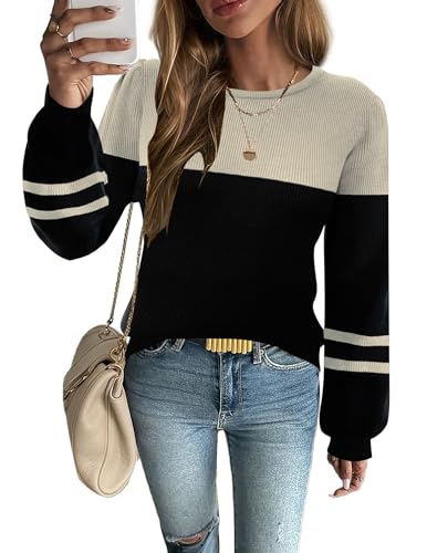 Image of Zeagoo Womens Sweaters Fall 2026 Dressy Casual Long Sleeve Shirts Ribbed Knit Winter Outfits Puff Pullover Jumper Tops