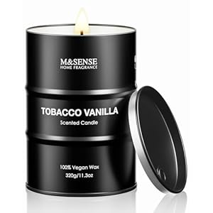 M&SENSE Scented Candle, Tobacco Vanilla Medium Jar Candle Gifts for Men, 60 Hours Slow Burning Natural Soy Candles 11.3oz, Stress Relief Aromatherapy Candles Home Decor, Valentines Day Gifts for Him
