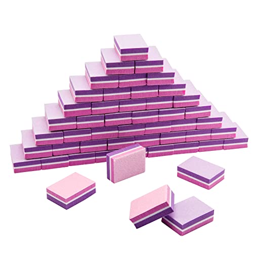 CGBE Mini Nail Buffer Block 180/100 Grit Sponge Nail Polish Sanding Buffer Strips Nail File Blocks Manicure Tools (Pink-Purple)