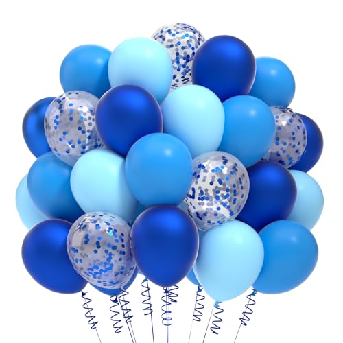 Luftballons Blau 100 Stück Ballons Blau Helium Ballons Dunkelblau Hellblau Latex Ballon mit Konfetti Ballon Set für Junge Geburtstagsdeko Blaue Babyparty Hochzeit