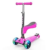 ★ MULTIFUNCIÓN KICK SCOOTER: se puede utilizar como scooter para niños pequeños, tots scooter (modo sentado), con un scooter para niños pequeños con asiento; Los bebés pequeños podrán sentarse en un asiento cómodo, removible y ajustable. Basta con uno, lo que ahorra dinero y espacio.