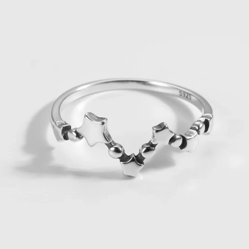 925 Sterling Silber Ring Stern Oxidierter Silber Fingerring Dünnes Geschenk für Frauen