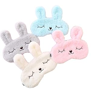 4 Pack Cute Animal Rabbit Sleeping Eye Mask Soft Plush Blindfold Sleep Masks Eye Cover for Kids Girls Women Home Sleeping Traveling