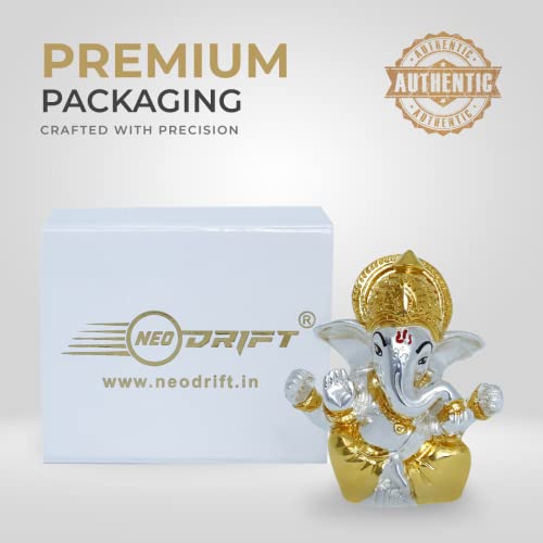 Image of Neodrift Ganesh Idol for Car Dashboard (Real 24kt & 999 Silver Plated, Dual-Tone Gold & Silver) (Model ND02) - Enhance Your Drive