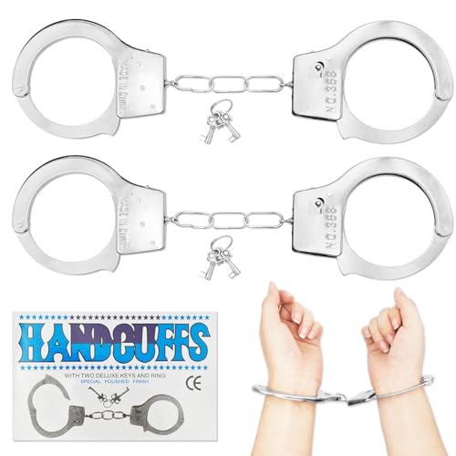 Cuackamily 2 Pairs Metal Police Handcuff Toy Set With Keys