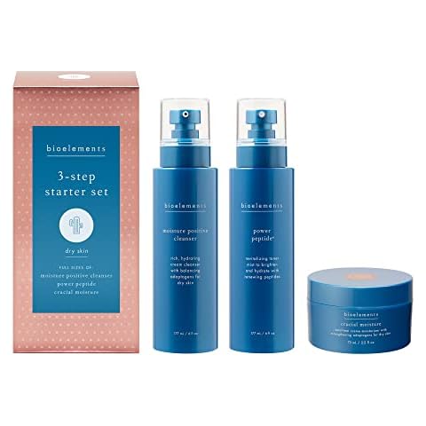 Bioelements 3-Step Starter Set: Dry Skin - Includes Moisture Positive Cleanser, Power Peptide Toner & Crucial Moisture Moisturizer - Vegan, Gluten Free - Never Tested on Animals Cover
