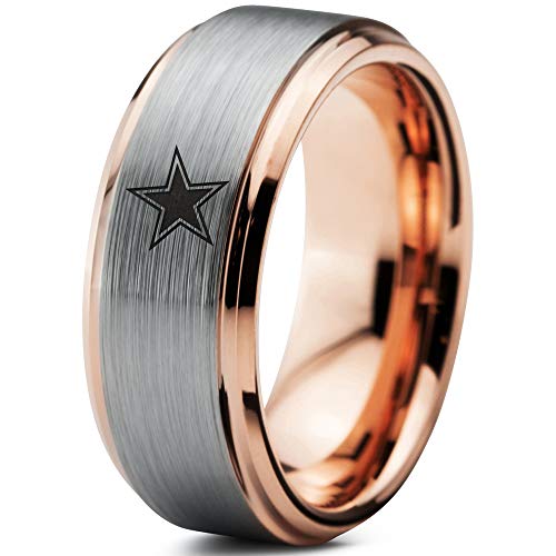 Zealot Jewelry Tungsten Star Space Galaxy Universe Solar System Band Ring 8mm Men Women Comfort Fit 18k Rose Gold Step Bevel Edge Brushed Polished Size 11.5