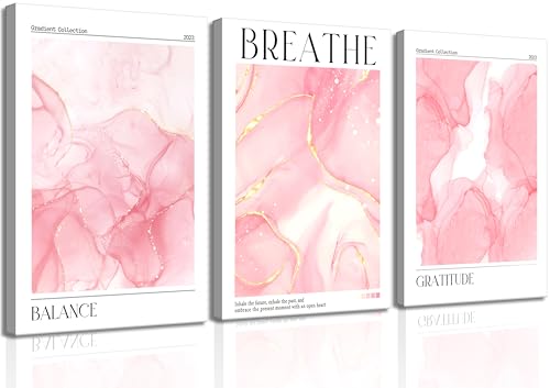 3Pcs Pink And Gold Marble Canvas Wall Art Rose Gold