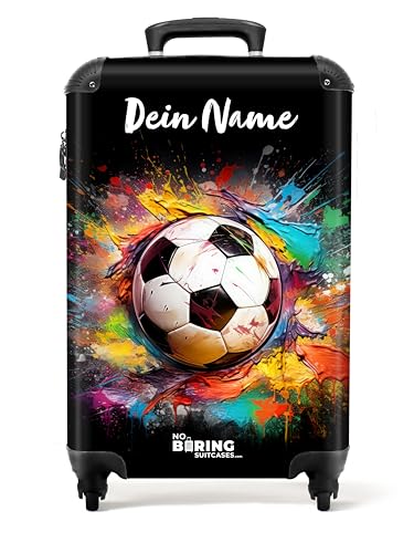 NoBoringSuitcases.com Handgepäck Koffer, Koffer Personalisiert, Reisekoffer, Reisekoffer mit Rollen, TSA Schloss, Trolley Handgepäck, Luggage, Trolley 55x40x20 cm (Fußball - Mehrfarbig)