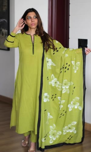 Image of ANNI Designer Women's Cotton Blend Solid Straight Kurta with Pant and Dupatta | Kurta Set for Women Suit Set for Women | Indian Ethnic Wear Designer Collection