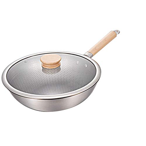 Sartén, 32cm | aleación de aluminio sartén |Cacerola antiadherente | con tapa de vidrio templado A |Aislamiento mango de madera sartén |Adecuado for toda la inducción Placas AAA ~ (Tamaño: 32 cm sin t