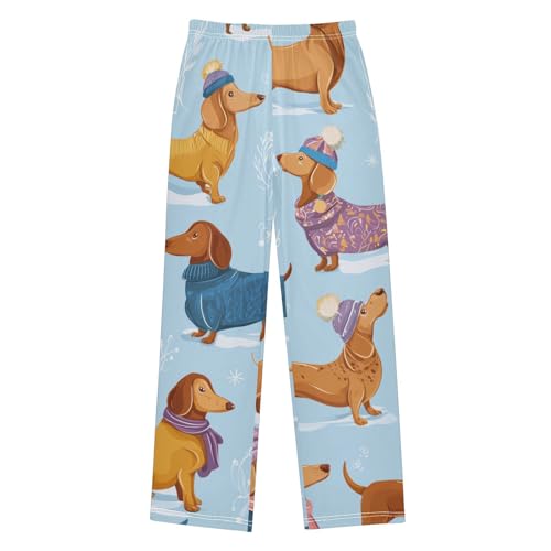 ZZXXB Winter Dachshund Snow Boys Long Pants Soft Trousers Elastic Waist Kids Lounge Bottoms with Pockets S-XL