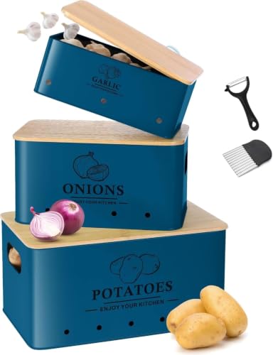 Image of 3 Pieces Potato Onion & Garlic Storage Bin Sturdy for Kitchen Counter | Kitchen Storage & Organization | Food Storage Containers