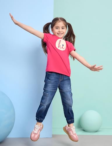 Image of Amazon Brand - Symbol Girls 100% Cotton Graphic Printed Half Sleeves T-Shirt | Age 2-14 Years (Combo Pack of 3 and 5)