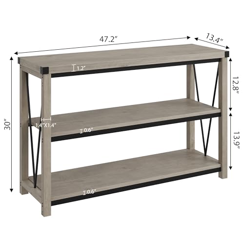 119 cm Narrow Farmhouse Console Table with Storage – 3-Tier Wooden Entryway Table, Long Foyer & Hallway Sofa Back Table for Majlis & Living Room