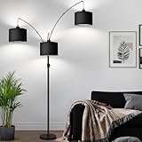 Dimmable Floor Lamp - 3 Lights Arc Floor Lamps for Living Room,Modern Tall Standing Tree Lamp with Black Linen Shade & Heavy Base,Mid Century Floor Lamp for Bedroom Corner Office, 3 LED Bulbs Included