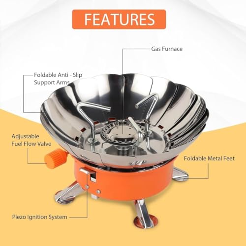 Image of Portable Camping Gas Stove Windproof Backpacking Gas Burner with Electronic Ignition Adjustable Flame Control Lightweight Folding Propane Butane Stove for Hiking, Outdoor Cooking & Camping