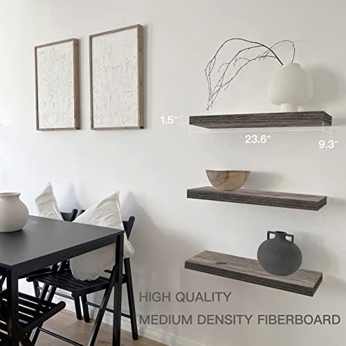 Qeeig Grey Floating Shelves Wall Shelf 24 Inches Long Rustic Bathroom Decor Bedroom Kitchen Living Room Wall Mounted 24 X 9 Inch Set Of 2 (008-60Gy) #TOP2
