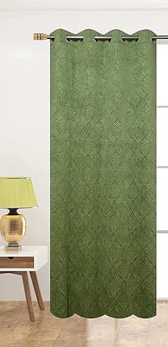 Image of Window Curtain 5 Feet Long for Living Room - Window Curtain Set of 1 Pcs Panel, Velvet Blackout & Stylish Parda for Home Decor & Office 4 Feet X 5 Feet (48 Inch X 60 Inch) - 1 Pcs Green Colour