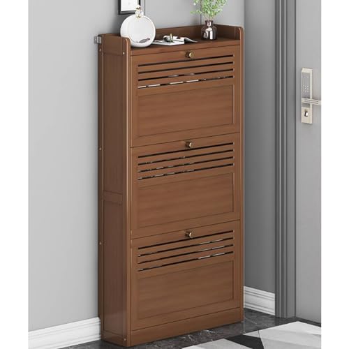 Armoire à chaussures en bambou pour entrée ordonnée et meuble mince à clapets