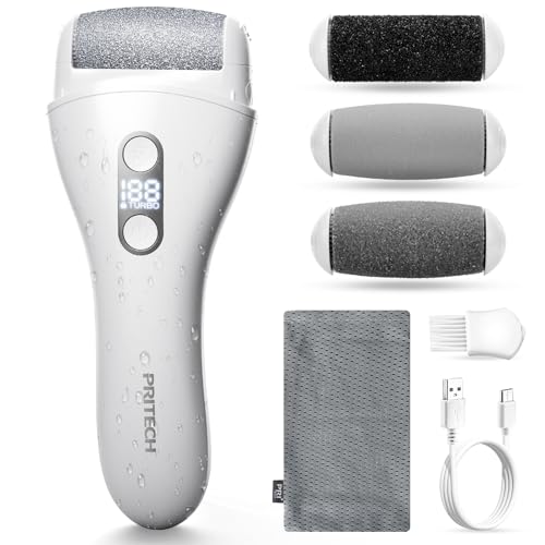 Electric callus remover for feet,PRITECH Rechargeable Foot File Electronic Pedicure Tools Kit for Calloused Removal, Waterproof Electric Foot Scrubber Duty Feet Care for Heels Dead, Heavy, Dry Skin