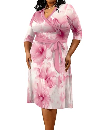 Image of PinkPatty Women's Plus Size Maxi Dress Print 3 /4 Sleeves V Neck Party Sundress Wedding Guest Dresses