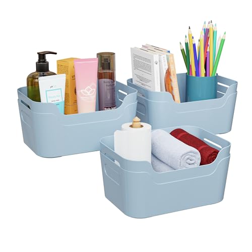 Image of TEX-RO Storage Box and Organiser | Storage Organiser | Organizer Storage Box for Home & Kitchen | Durable Storage Basket & Plastic Basket for Storage (Pack of 6, Sky)