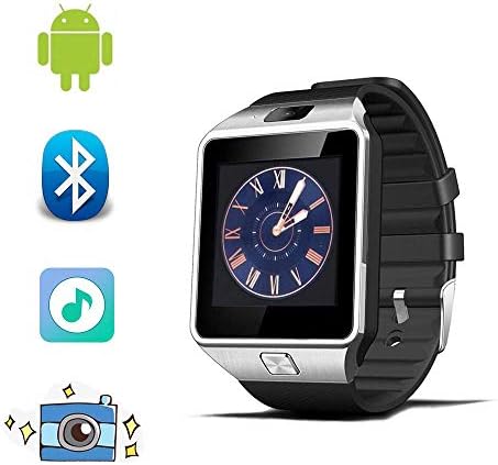 Bluetooth Smart Watch Fitness Tracker Step Counter Sedentary Reminder SNS Notifications Audio Player for Android Smartphones (Silver+Black Band)