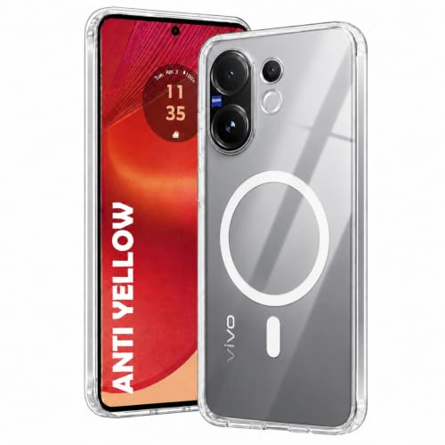 Image of DIZORO Crystal Clear Magnetic Compatible with Vivo V60 5G / Vivo V60e 5G / Vivo T4 Pro 5G Back Cover case with Anti-Yellow (Compatible with Magsafe) Anti-Scratch | Shockproof Transparent Cover