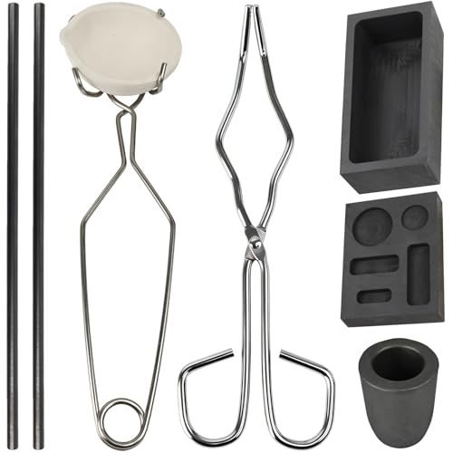 Lot de 8 pots en graphite et quartz doré 5 en 1, forme de moulage, pince à creuset et mélangeurs, kit de fusion en métal pour la fabrication de bijoux