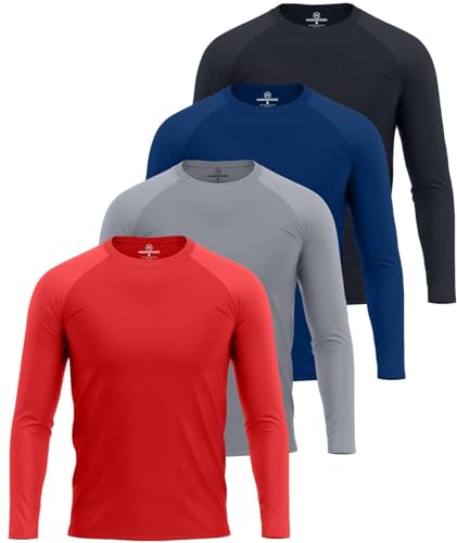 Real Essentials 4 Pack: Mens Long Sleeve Rash Guard Shirt UPF 50+ Swim Beach UV Sun Protection Fishing Quick Dry (Big & Tall)
