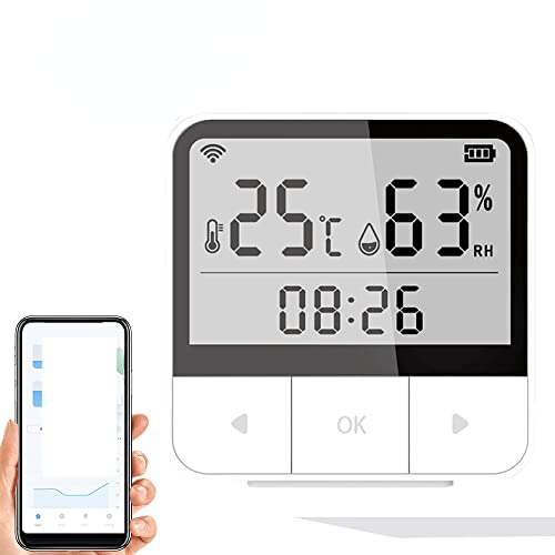 Tuya WiFi Sensor de Temperatura inalámbrico con Alexa/Ggoogle, Digital Termómetro Higrómetro Interior con Funciones de Alarmar Cover